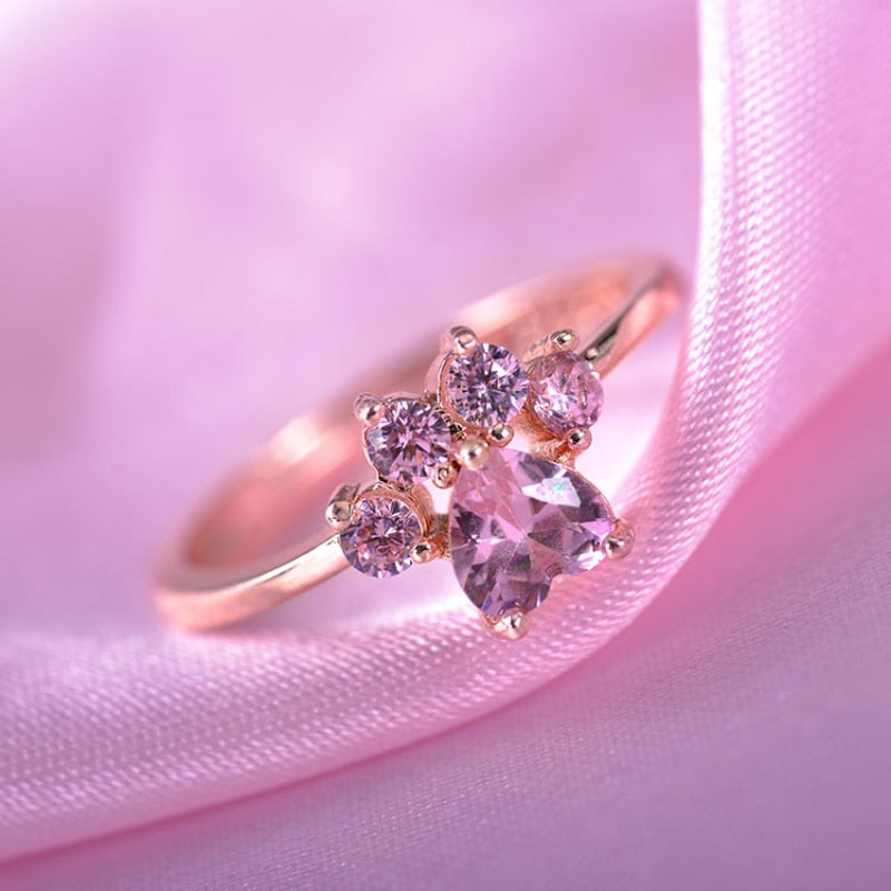 Pink Zircon Set Cute Cartoon Open Stainless Steel Ring - Jeglowstore