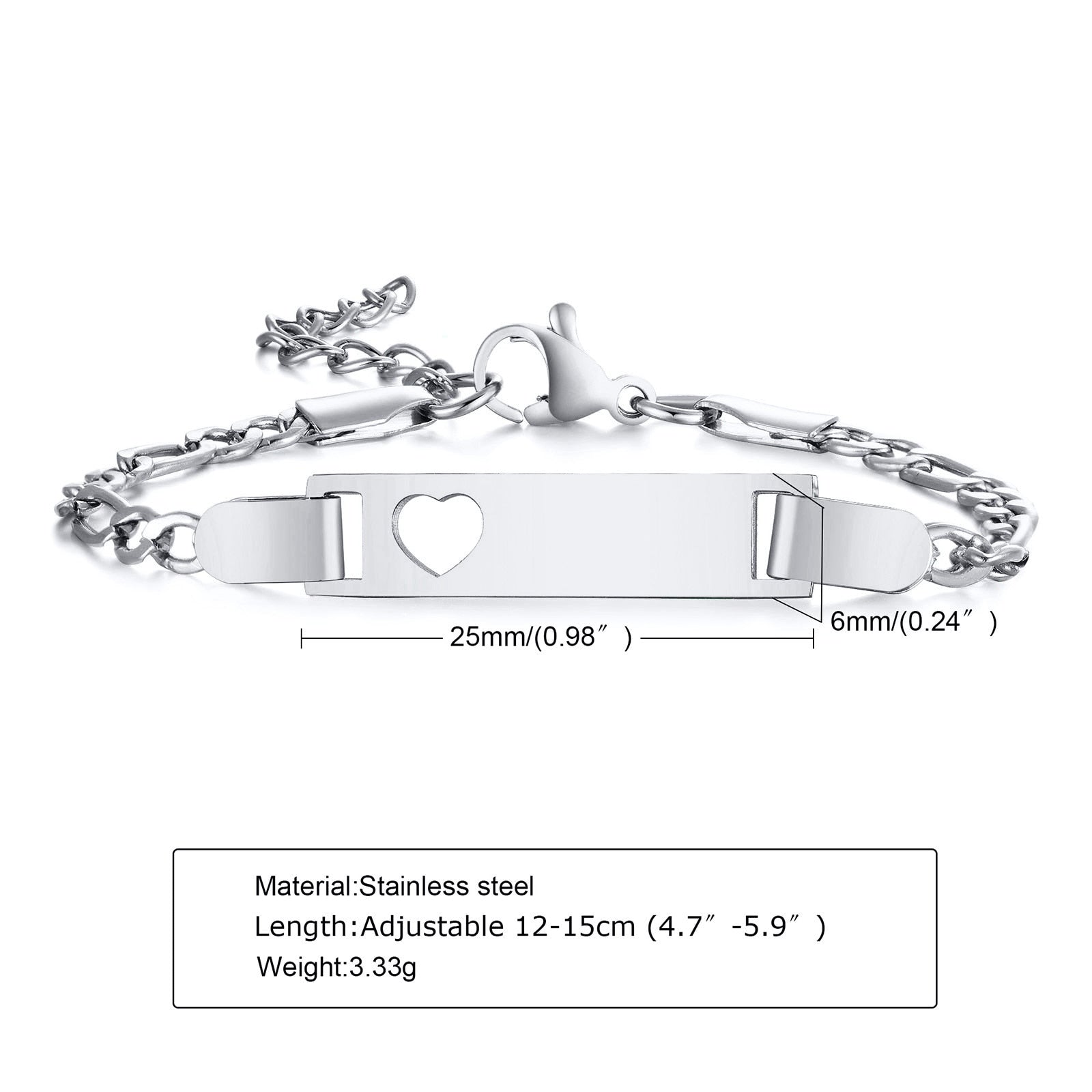 Customized Heart Baby Engravable ID Name Bracelet