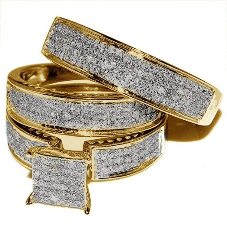 3 pcs/set Fashion Colorful Zircon Inlaid Hollow Metal Ring - Jeglowstore