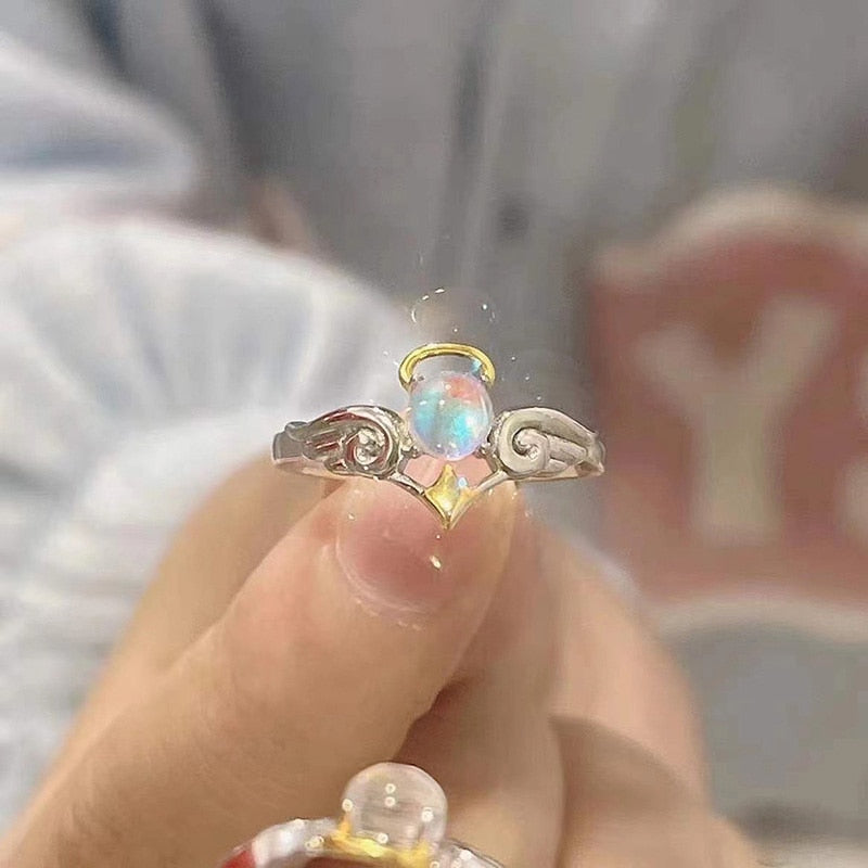 Opal Irregular Natural Stone Ring With White Opal Hollow Ring