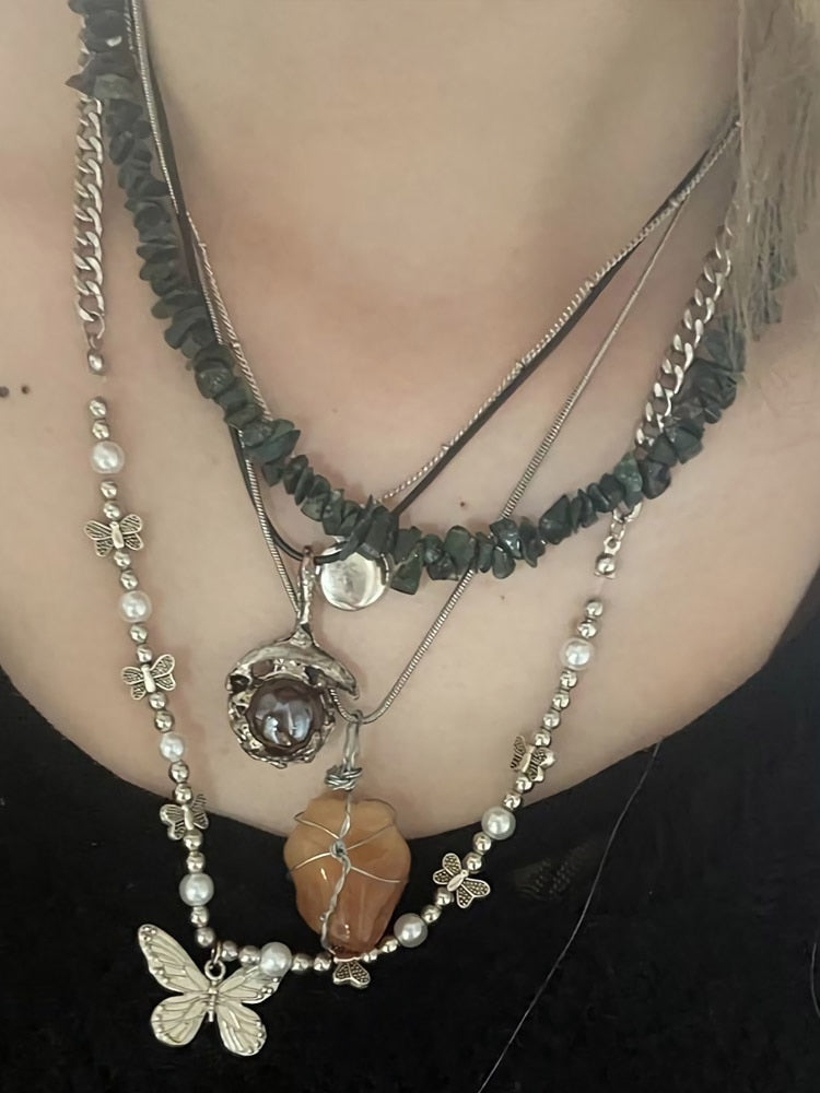 Colorful Natural Stones Choker Bohemia Gravel Beaded Grunge Necklace