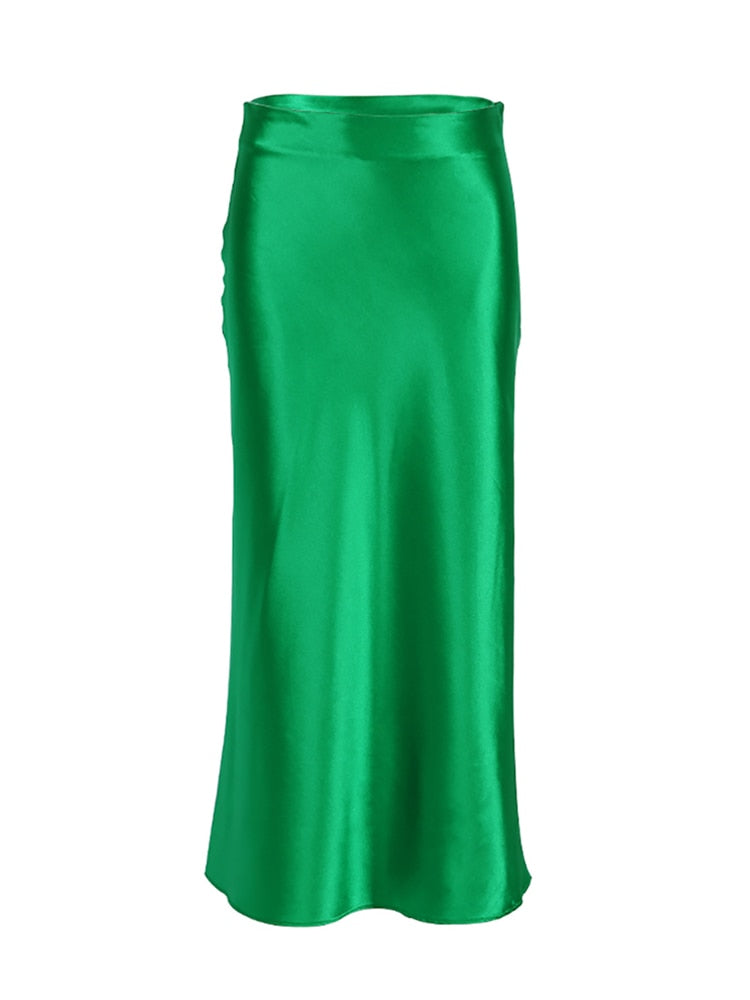 Solid Purple Satin High Waisted Silk Skirt