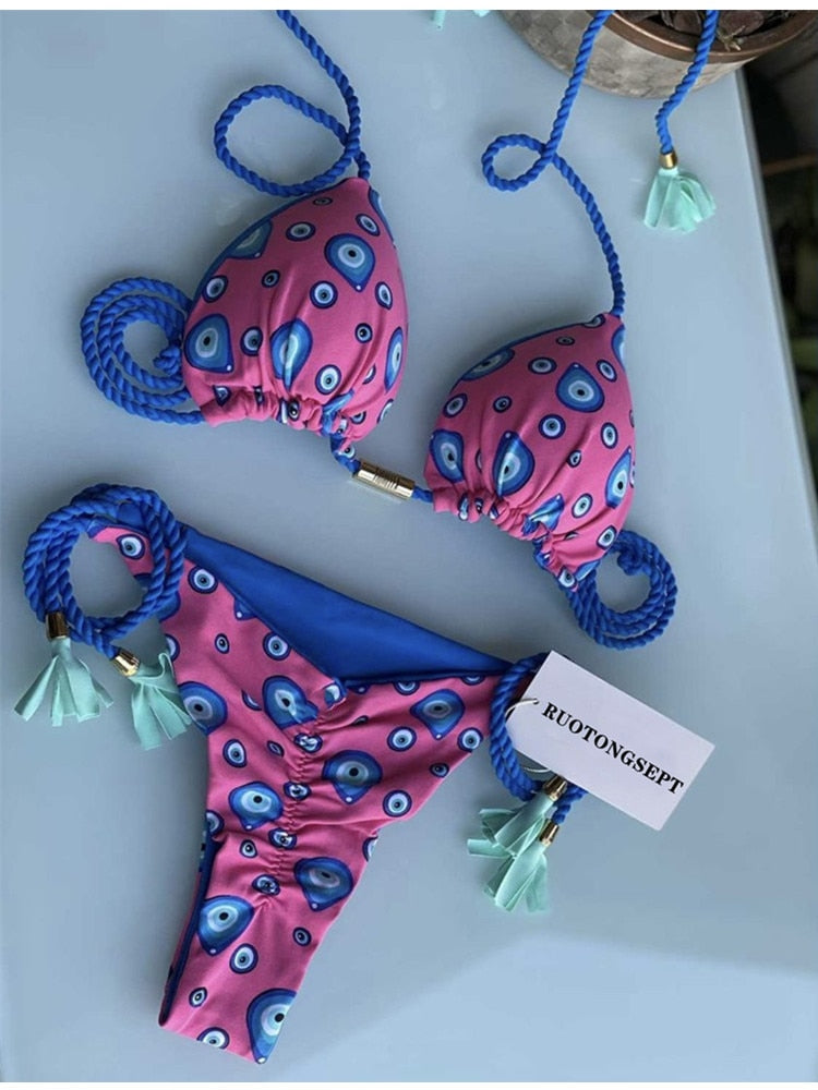 RUOTONGSEPT Triangle Bandage Swimwear Thong Bikini Set