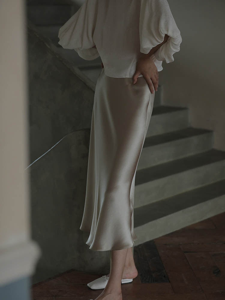 Korean Fashion Satin Silk A-line Skirt