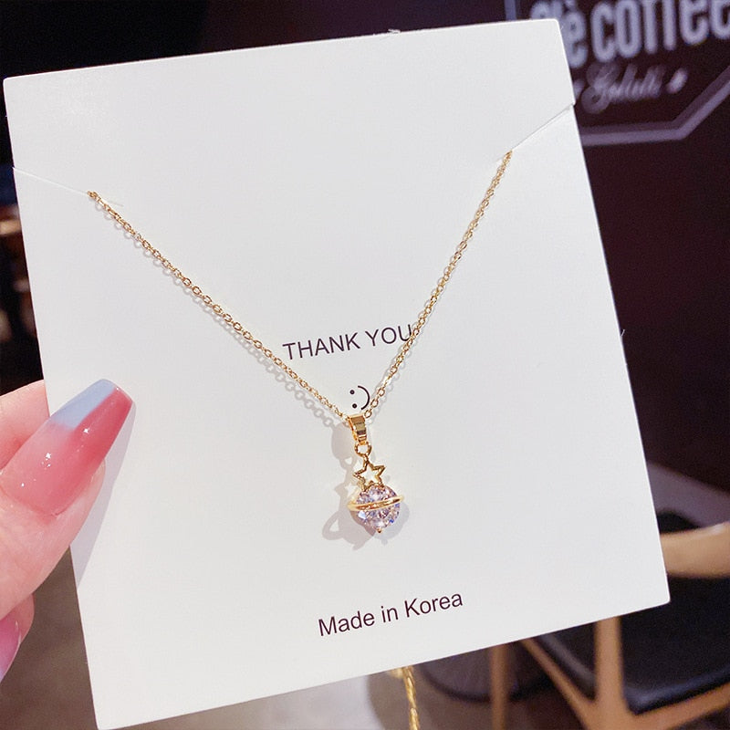 Heart Zircon Crystal Stainless Steel Necklace