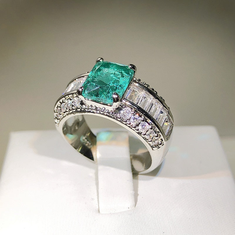925 Silver High Carbon Seiko Quality Princess Square Paraiba Ring
