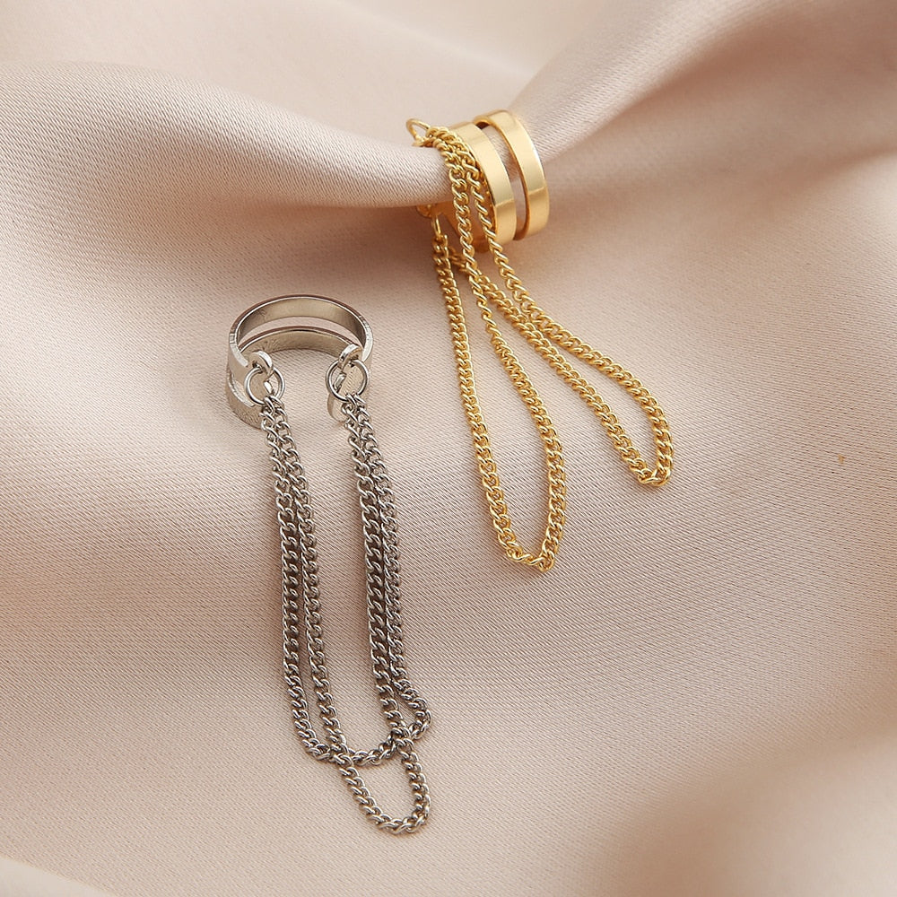 JWER New Long Tassel Ear Cuff Multilayer No Piercing