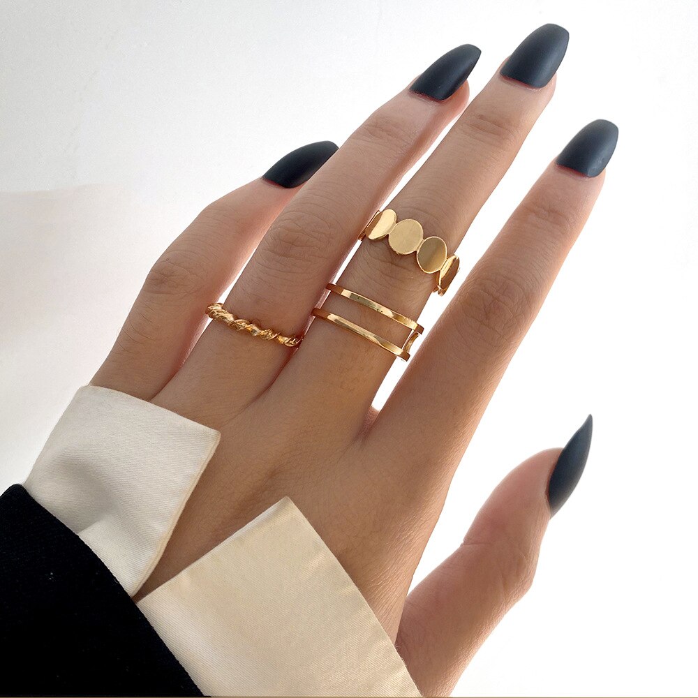 Hollow Heart Ring Set 5PCS Elegant Vintage Adjustable