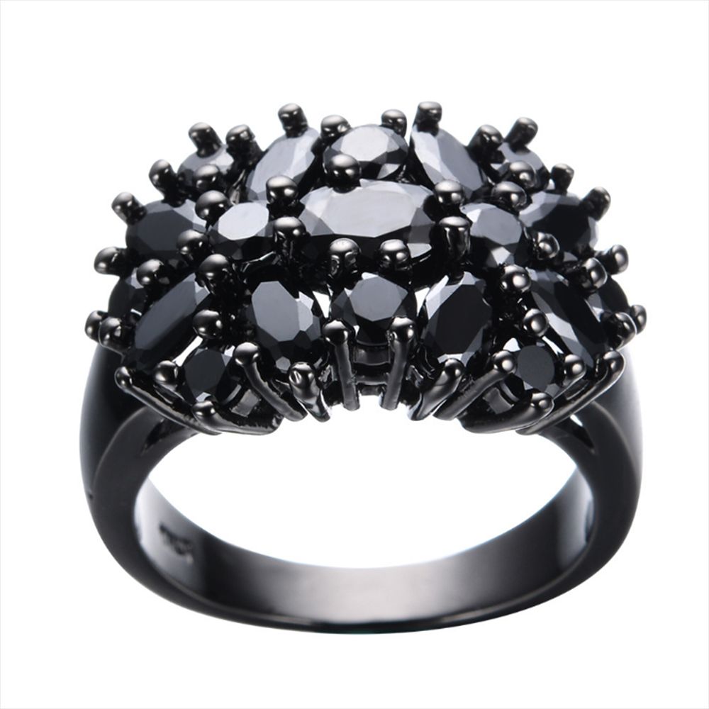 Antique Black Crystal Stone Opening Black Ring