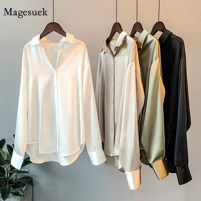 Silk Koreaanse Elegante Knoppie Satyn hemp Bloes