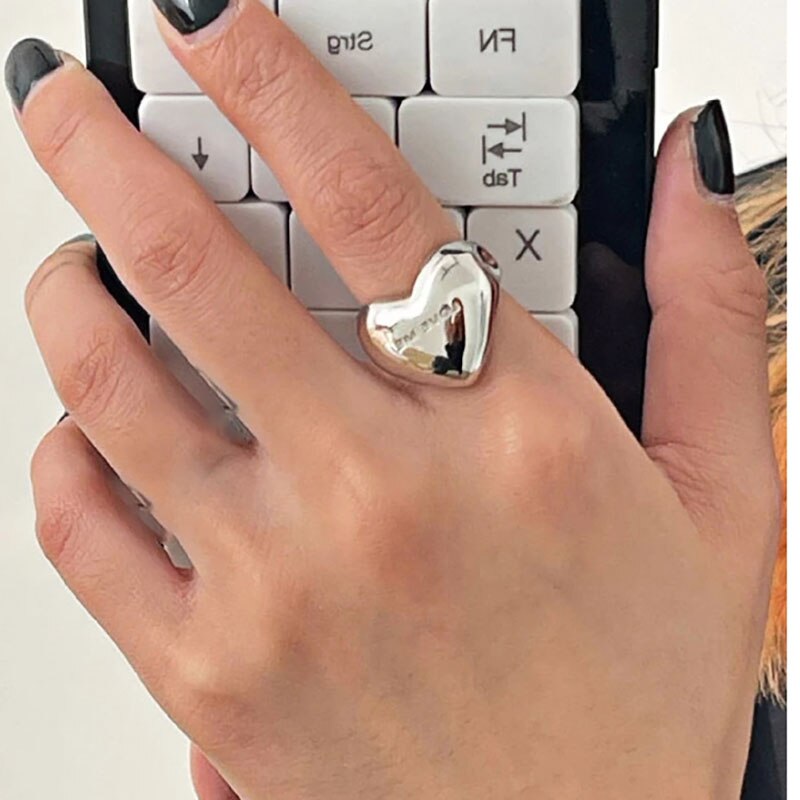 FOXANRY Silver Color Elegant Simple Smooth LOVE Heart Party Ring
