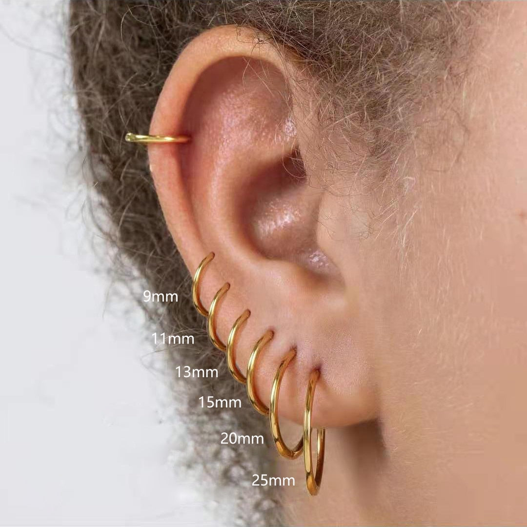 Gold Color Small Hoop Earrings Stainless Steel Circle Round Huggies