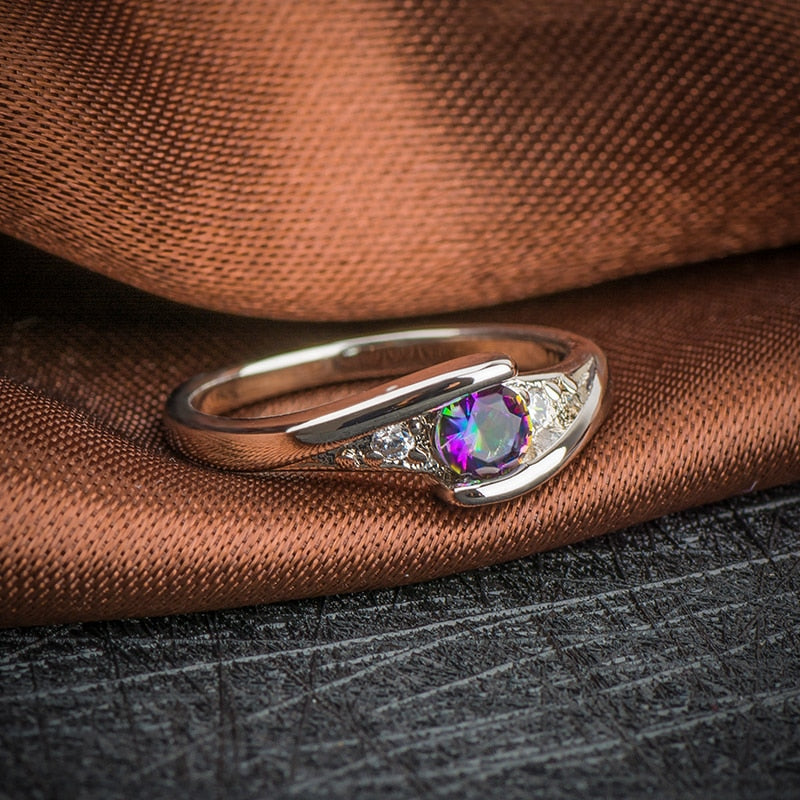 YANHUI 100% Original Tibetan Silver 0.5ct Colorful Cubic Zirconia Ring - Jeglowstore