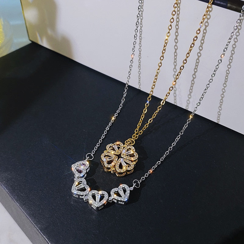 Creative Magnetic Folding Heart-Shaped Four-leaf Clover Pendant