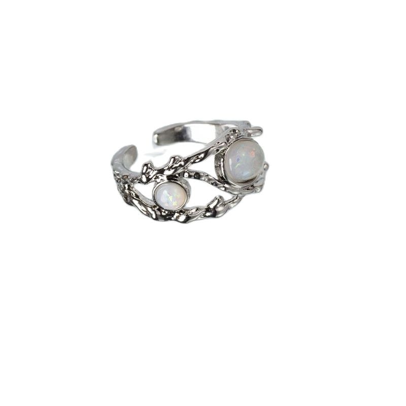 Opal Irregular Natural Stone Ring With White Opal Hollow Ring