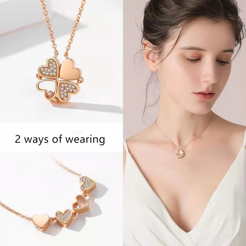 Heart Zircon Crystal Stainless Steel Necklace