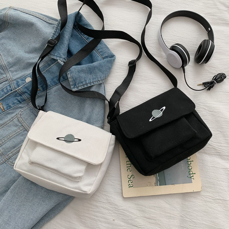 Canvas Shoulder Bag For Women 2022 Celestial Print Crossbody Bag