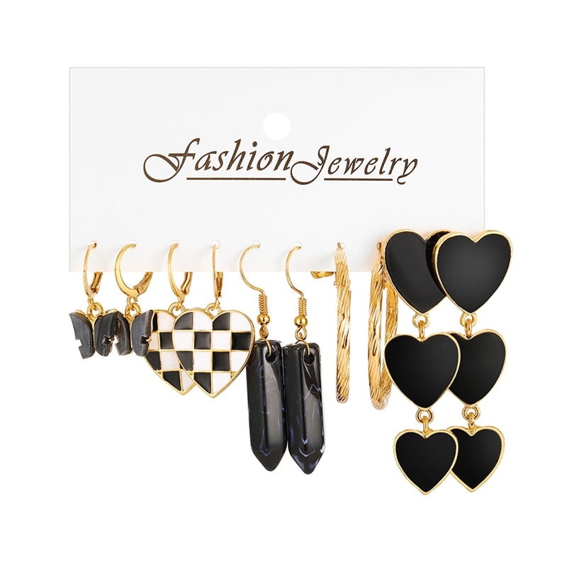 17KM Vintage Geometric Gold Plated Metal Earrings Set