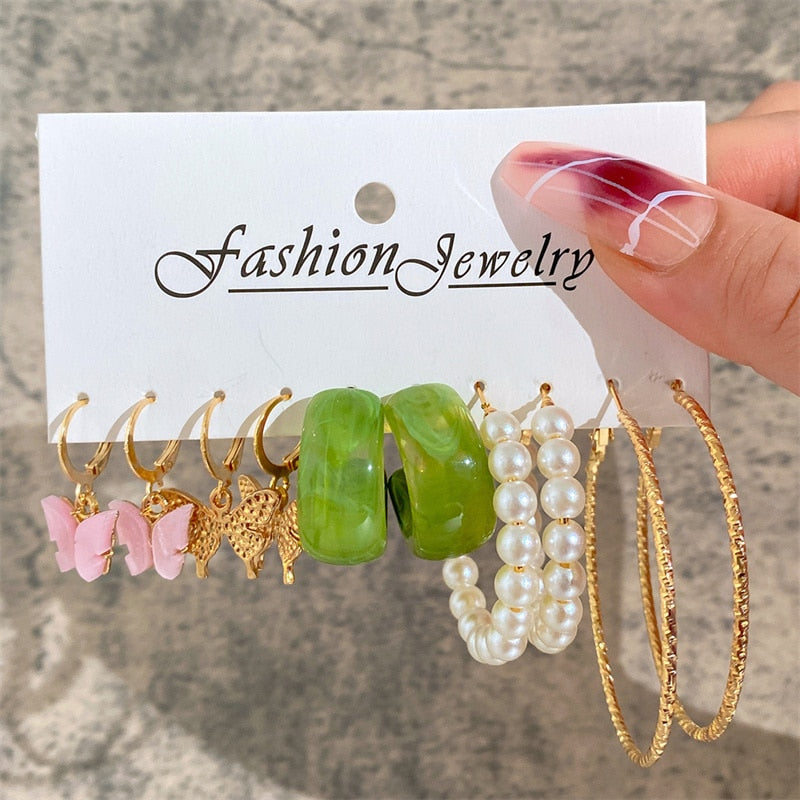 17KM Vintage Geometric Gold Plated Metal Earrings Set
