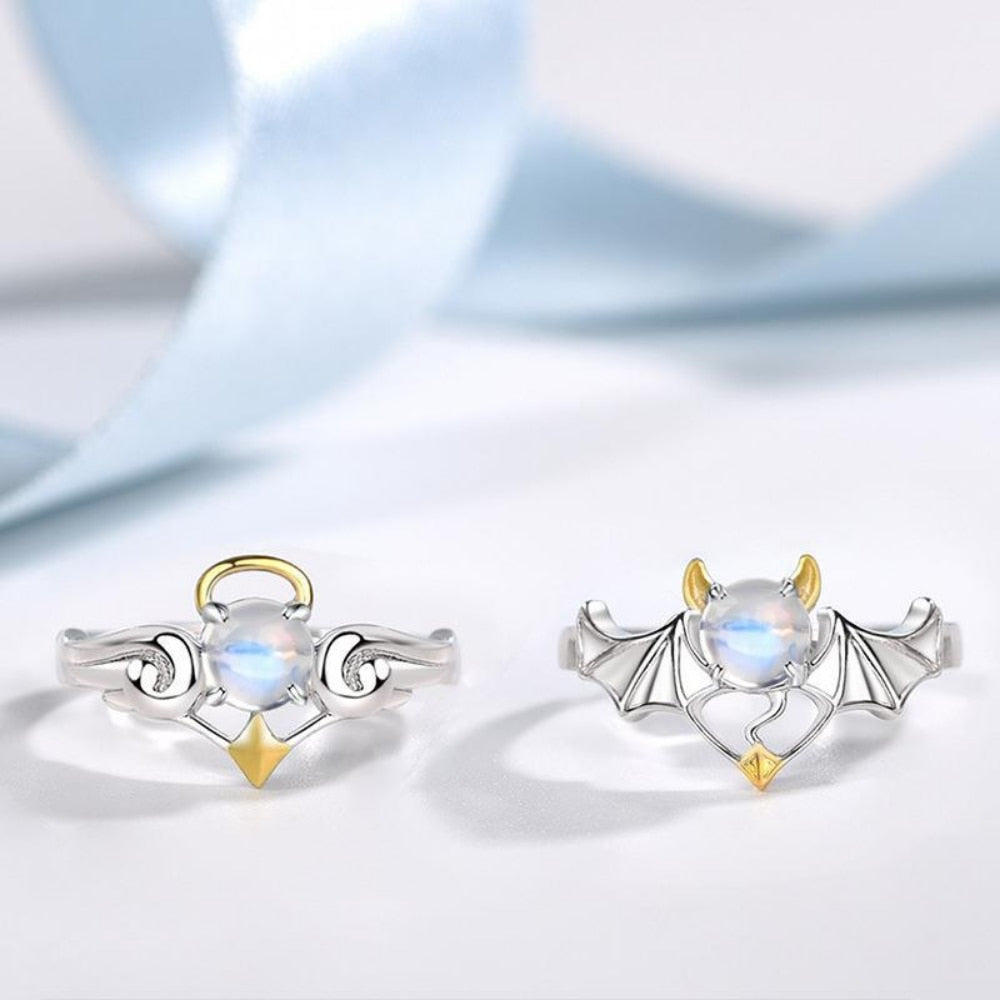 Fashion Angel and Devil Wings Gothic Exquisite Moonstone Adjustable Ring