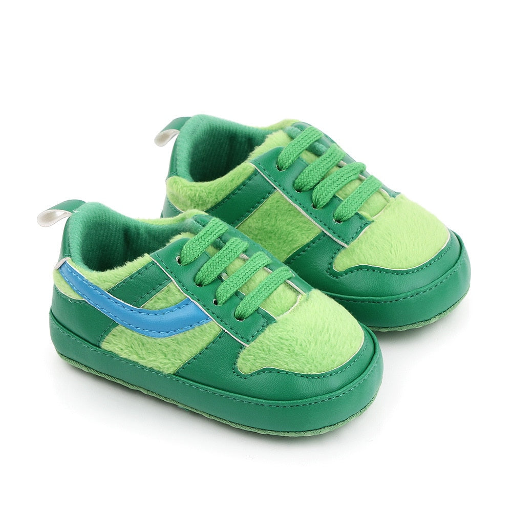Baby Shoes Newborn Boys Sneaker Girls Two Striped First Walkers Kids Toddlers Lace Up PU Leather Soft Soles Sneakers 0-18 Months - Jeglowstore