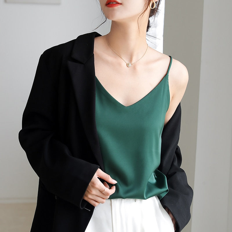 Casual V Neck Harness Silk Top