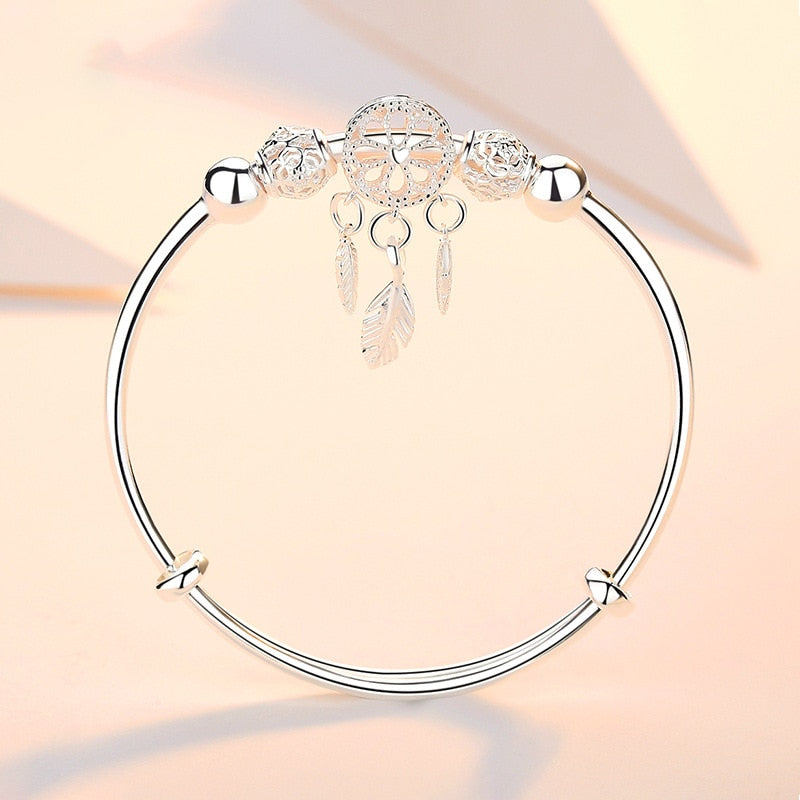 Silver Color Bangle cuff Dreamcatcher Tassel Adjustable Bracelet