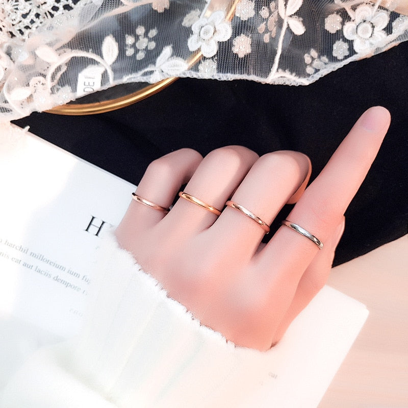 2mm Thin Rose Gold Anti-Allergy Smooth Simple Titanium Steel Rings