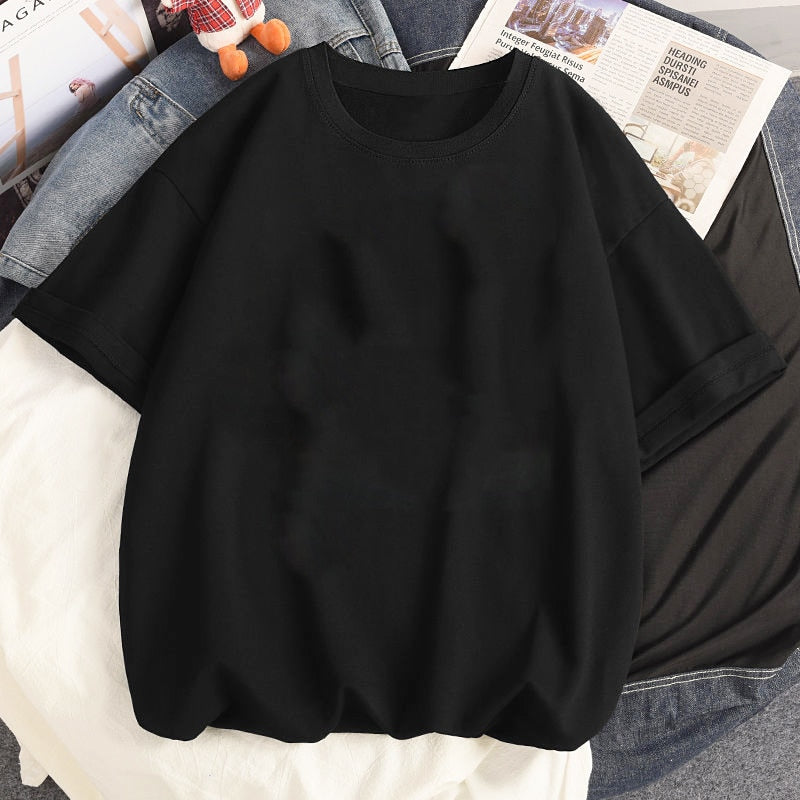 Harajuku Basiese Grafiese Oorgroot Soliede Tees Toevallige T-hemp Vroue