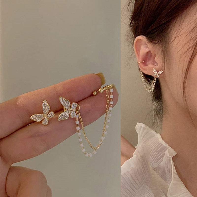 LFashion Full Crystal Simulated Pearl Tassel Drop Earring