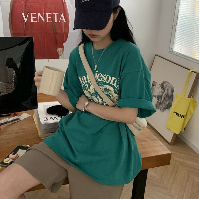 DAYIFUN T-hemp Halfmou vroulike O-nek Top