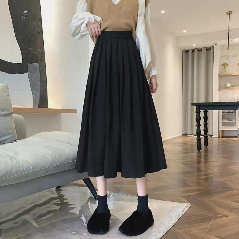 Lucyever Fashion High Waist Pleated Thick A-line Skirt