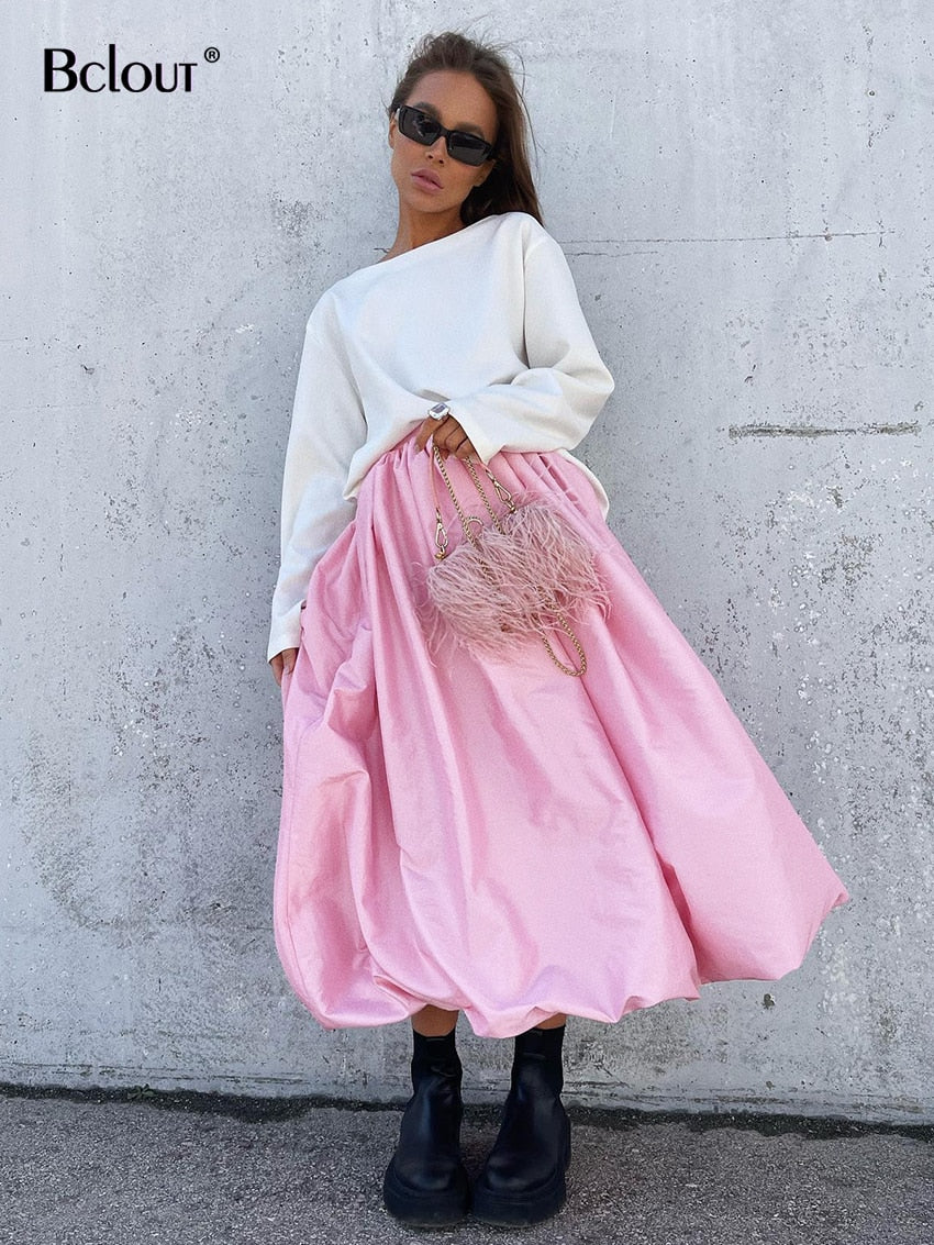 Bclout Elegant Loose High Waist Black Party Long Skirt