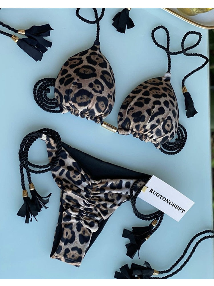 RUOTONGSEPT Triangle Bandage Swimwear Thong Bikini Set