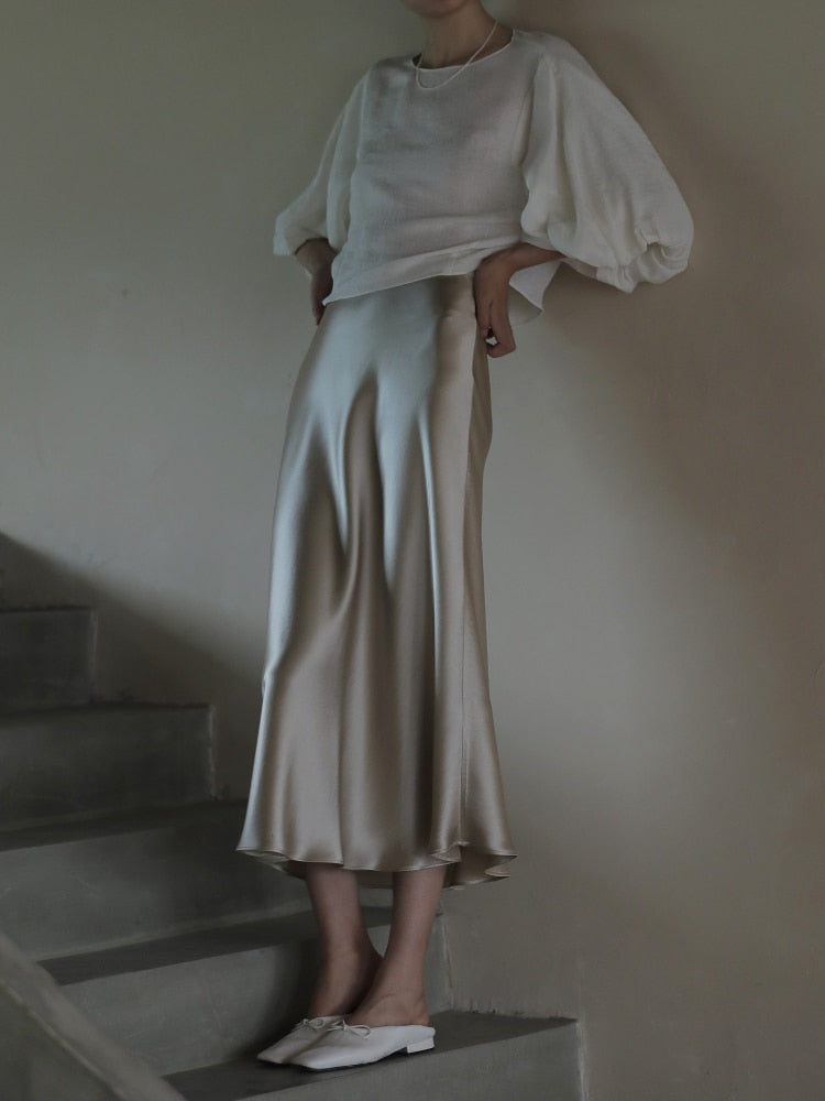 Korean Fashion Satin Silk A-line Skirt