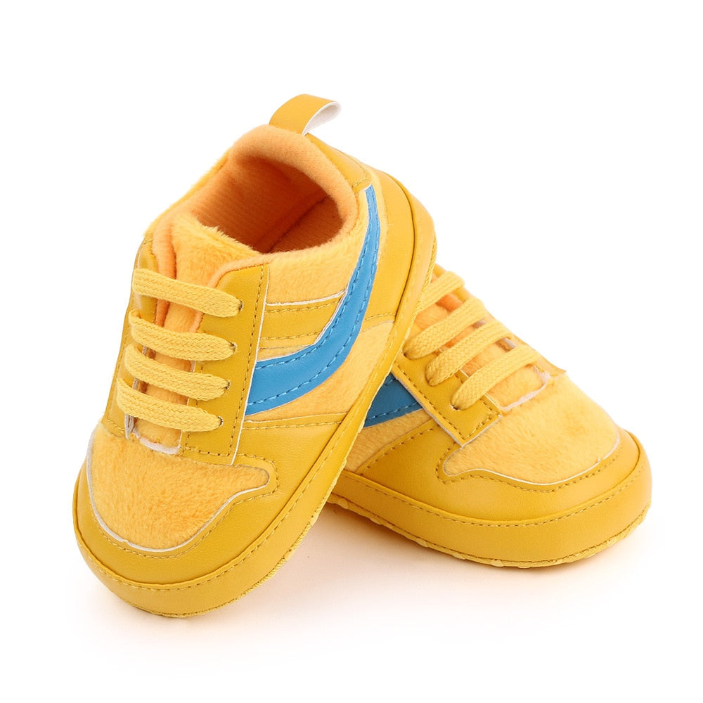 Baby Shoes Newborn Boys Sneaker Girls Two Striped First Walkers Kids Toddlers Lace Up PU Leather Soft Soles Sneakers 0-18 Months - Jeglowstore