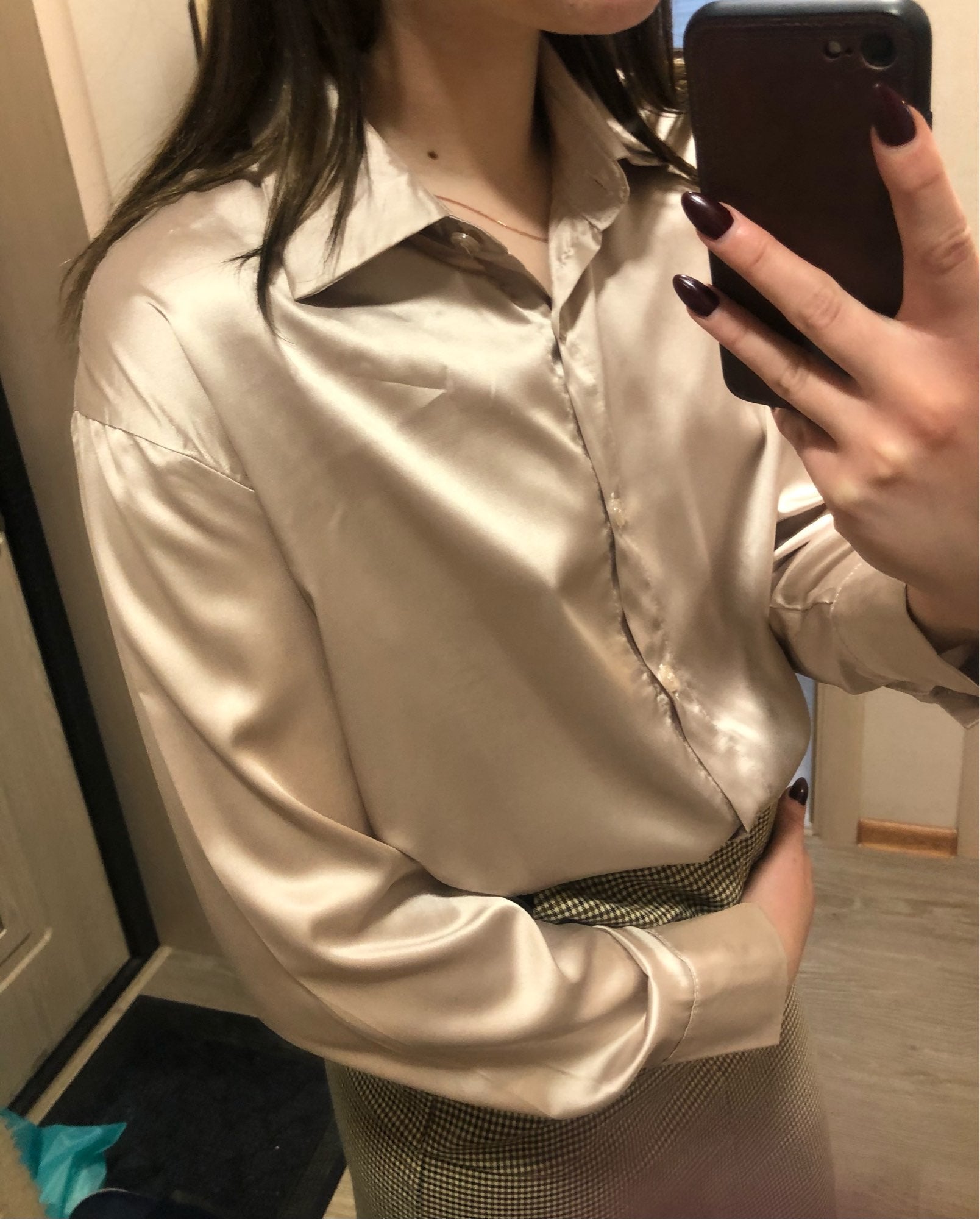Autumn Fashion Button Up Satin Silk Shirt Vintage Blouse Women - Jeglowstore