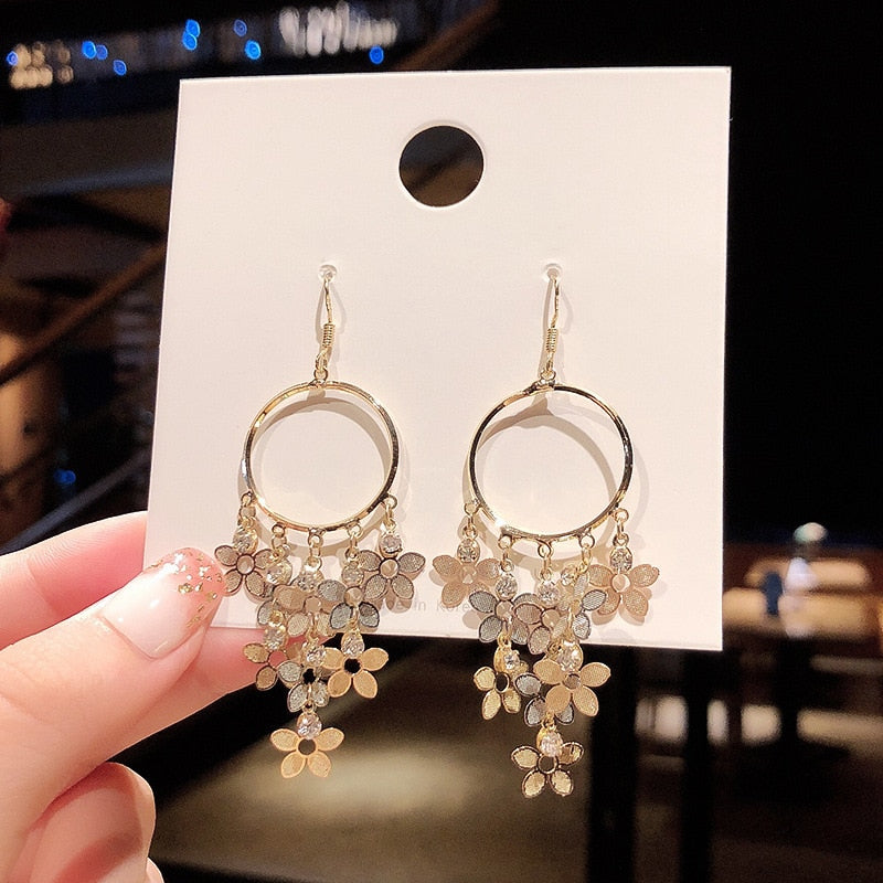 South Korea new flower tassel long earring