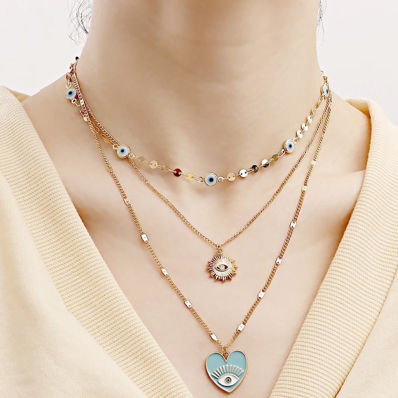 Bohemian Colorful Beads Shell Heart Layered  Necklace For Women