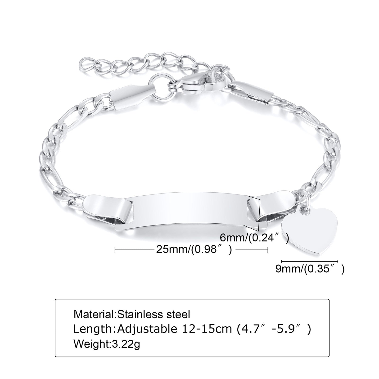 Customized Heart Baby Engravable ID Name Bracelet