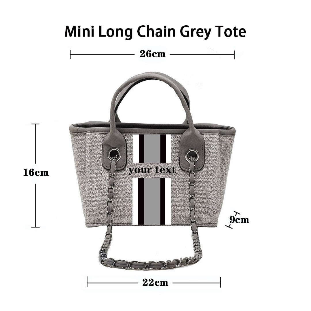 Customised Chain Handbag White Stripe Initials Canvas Tote Bag - Jeglowstore