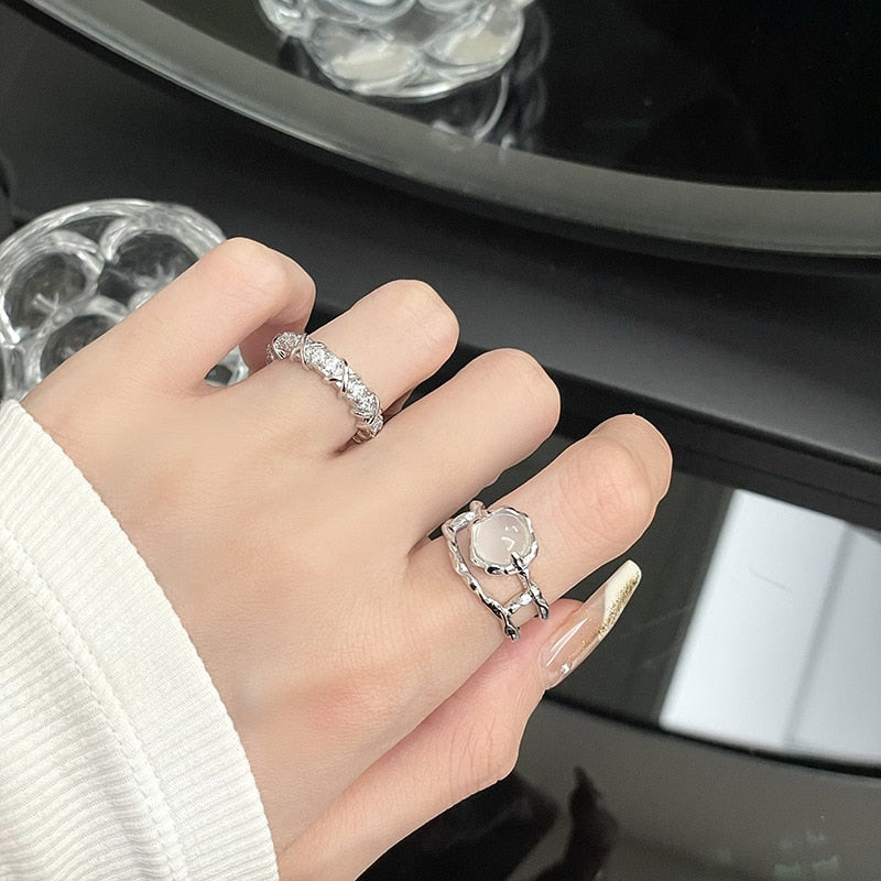 Opal Irregular Natural Stone Ring With White Opal Hollow Ring