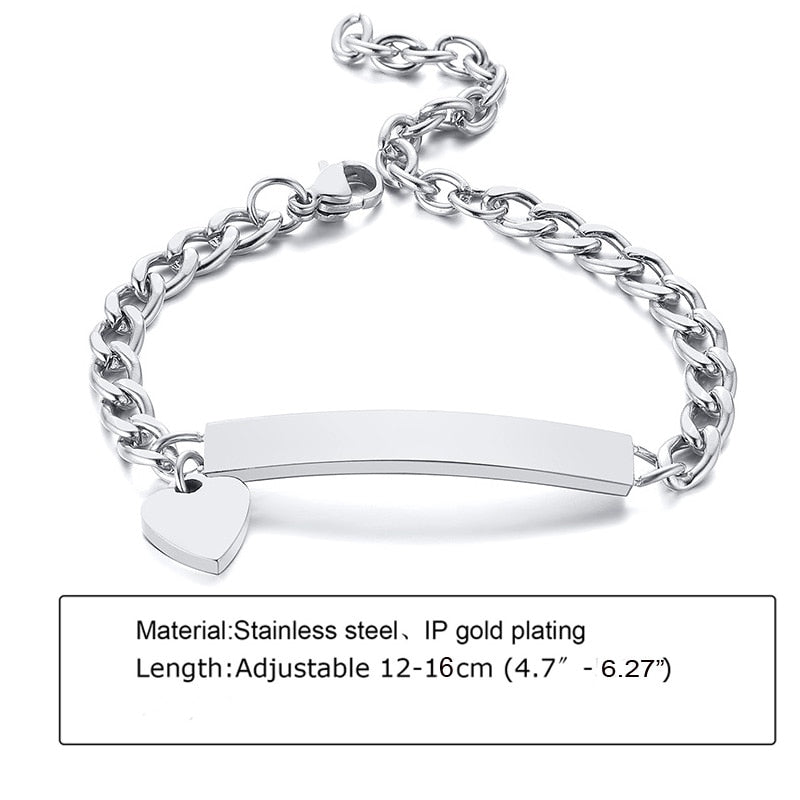 Customized Heart Baby Engravable ID Name Bracelet