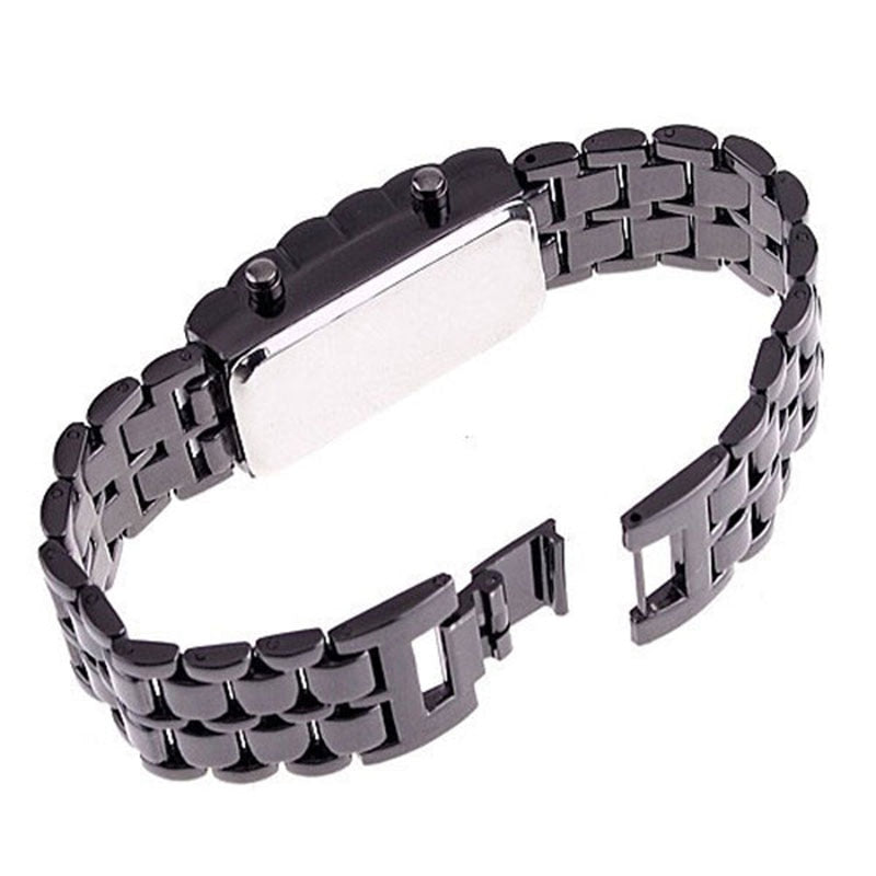 Black Full Metal Digital Lava Wrist Watch Men Red/Blue LED Display