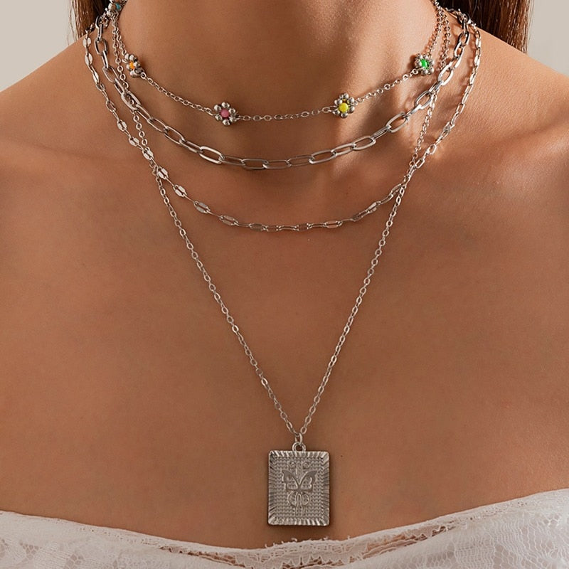 Bohemian Colorful Beads Shell Heart Layered  Necklace For Women