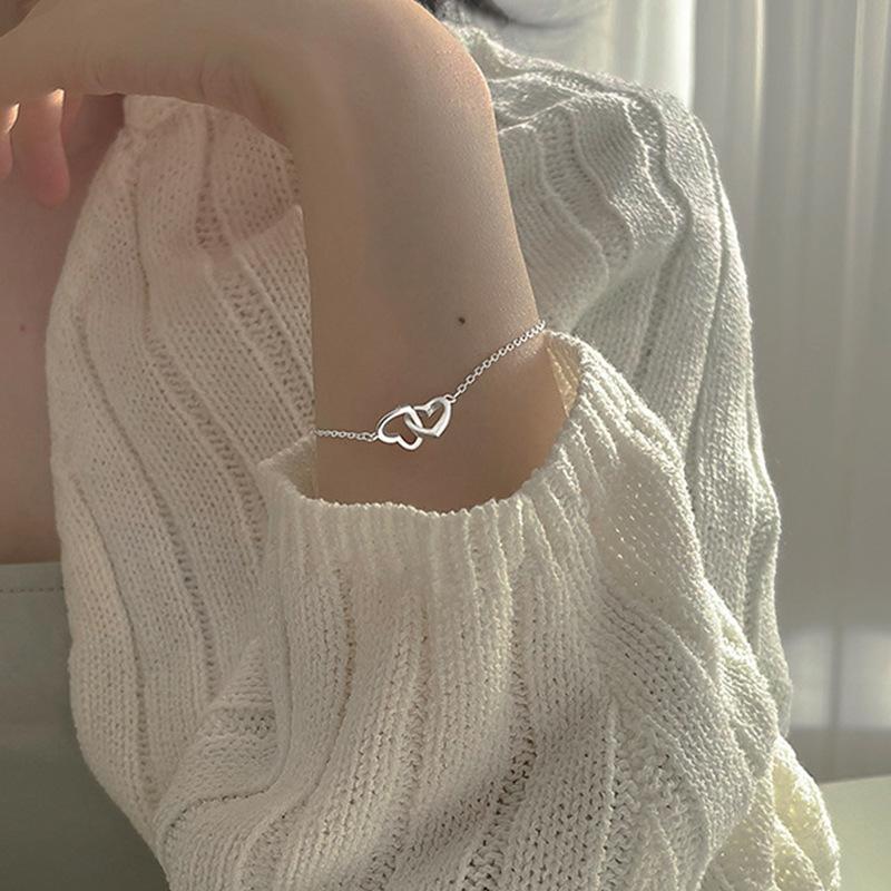 New Silver Color Double Heart Bracelet