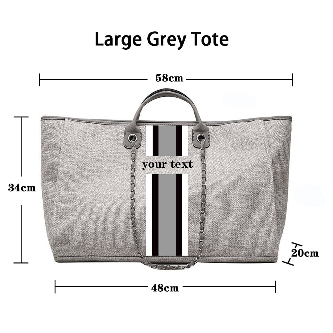 Customised Chain Handbag White Stripe Initials Canvas Tote Bag - Jeglowstore