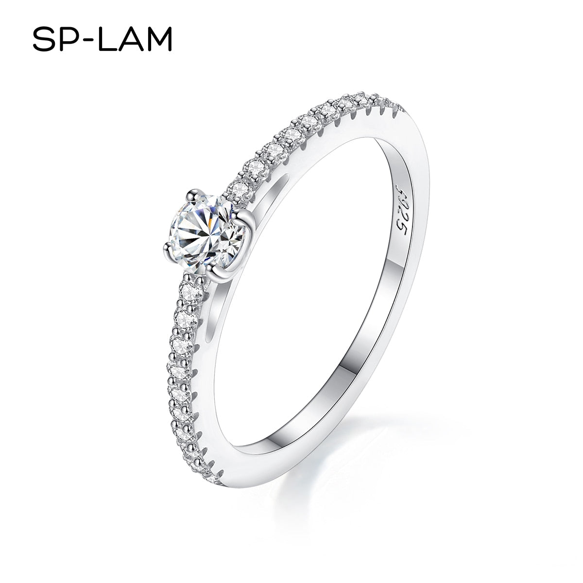 Real 925 Sterling Silver Small Sparkling Round 0.3CT Moissnaite Ring