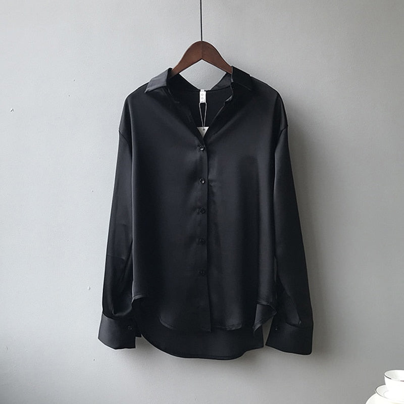 Autumn Fashion Button Up Satin Silk Shirt Vintage Blouse Women - Jeglowstore