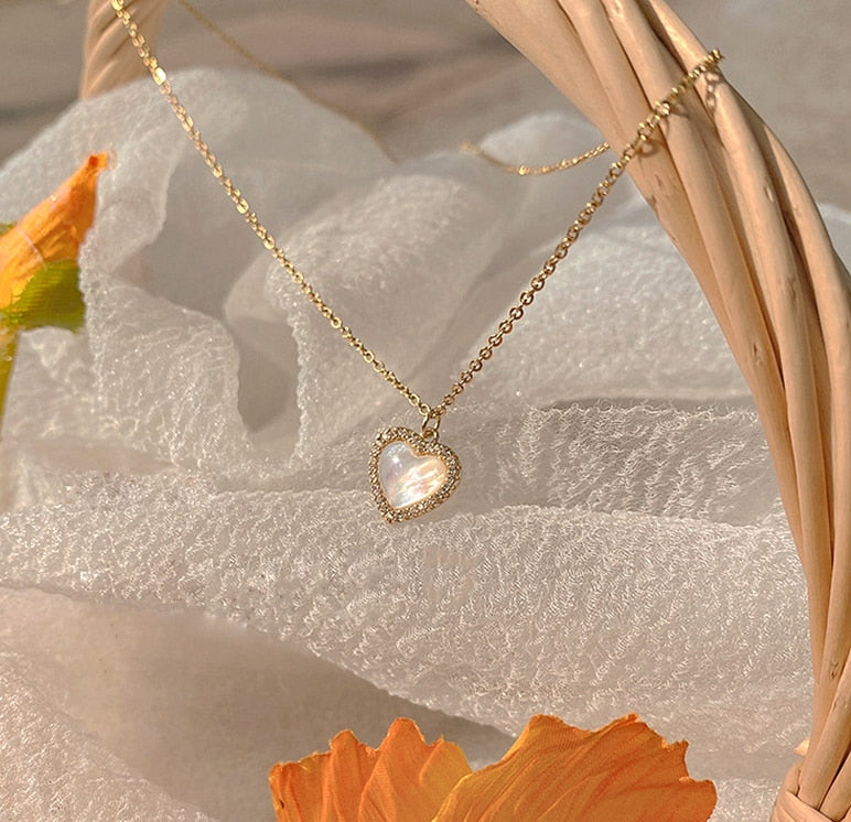 Real Gold Heart Shaped Opal Chain Pendant